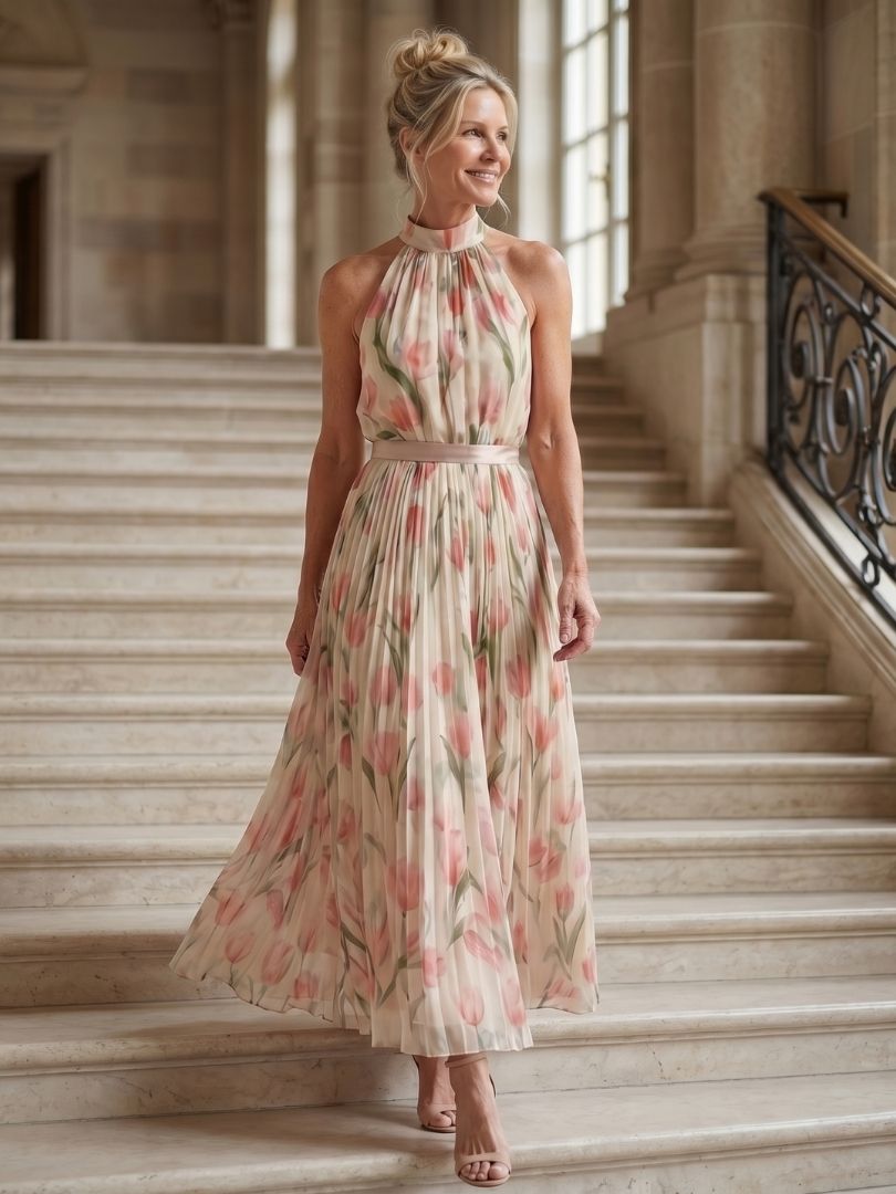 Aurelle | Abito Midi Floreale con Scollo Halter