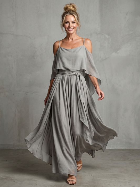 Marisol | Set con Top Drappeggiato a Spalle Scoperte e Pantaloni a Gamba Larga