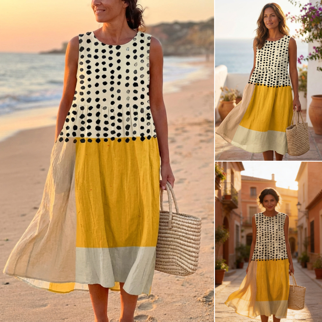 Leah | Vestido midi colorblock con lunares