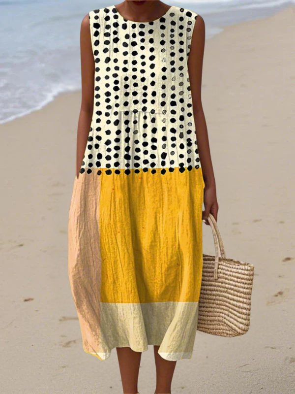 Leah | Vestido midi colorblock con lunares