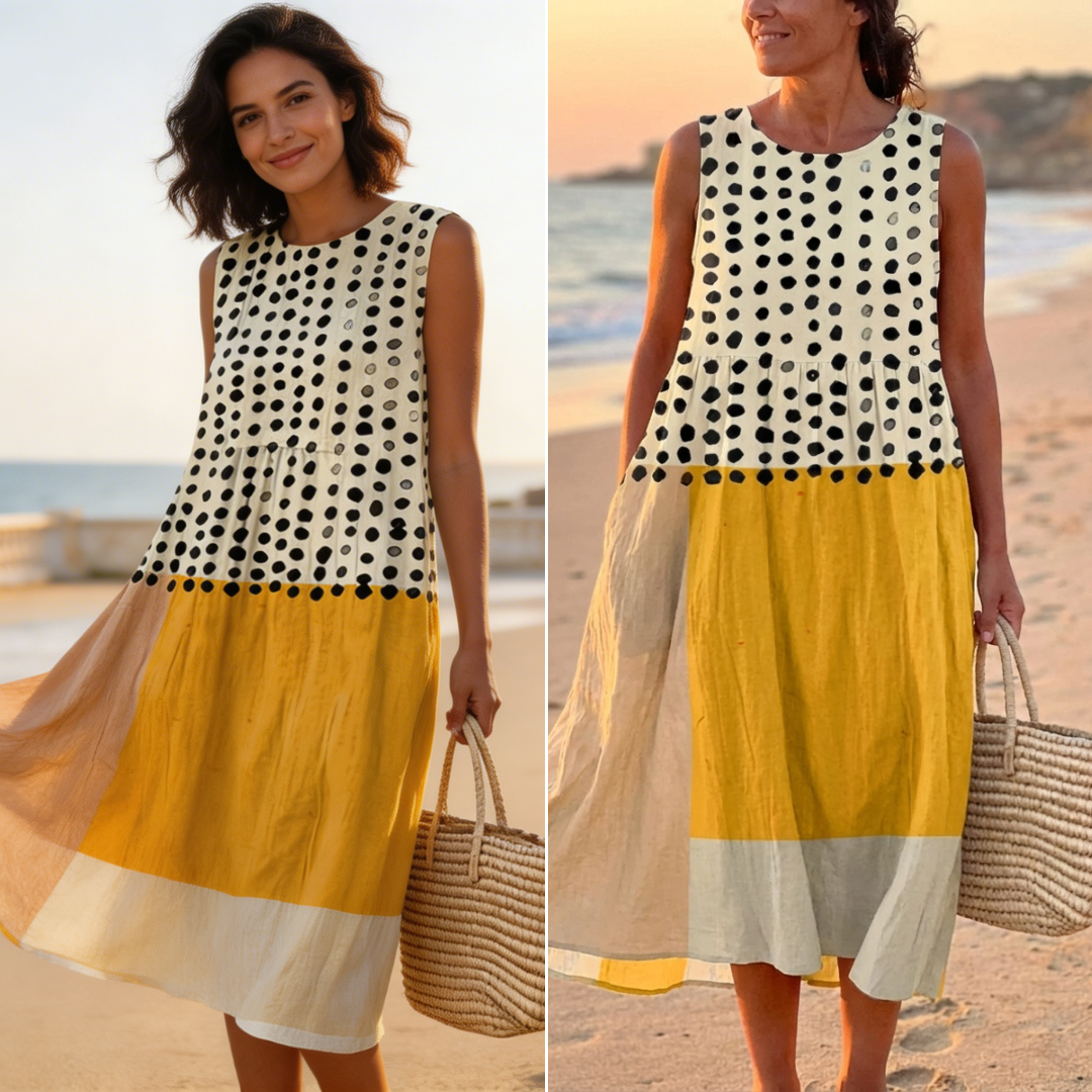 Leah | Vestido midi colorblock con lunares