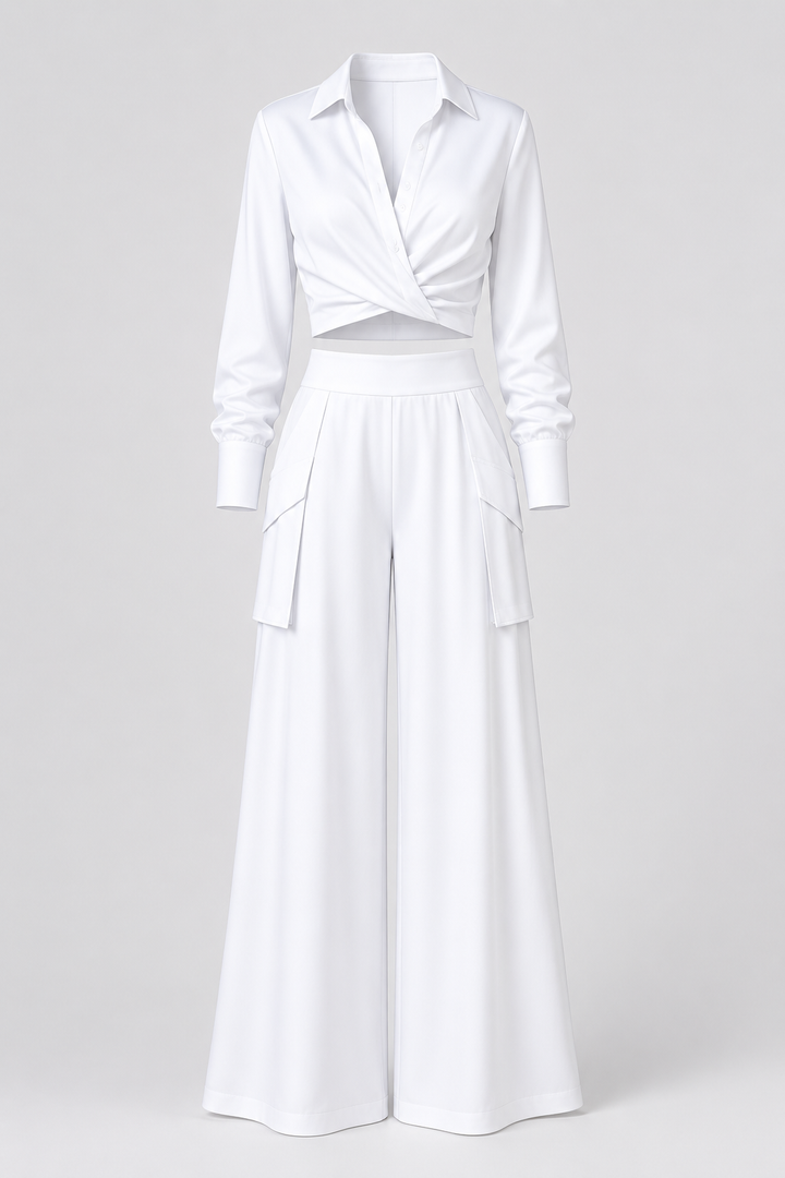 Conjunto de verano con camisa anudada y pantalón palazzo de cintura alta