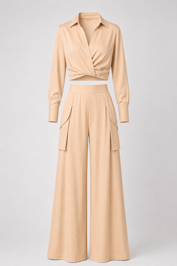Conjunto de verano con camisa anudada y pantalón palazzo de cintura alta