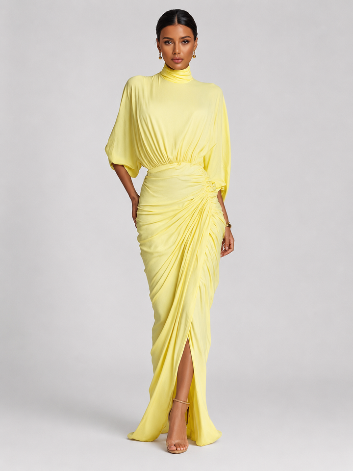 Vestido Maxi Cómodo en Mezcla Amarillo Vivo