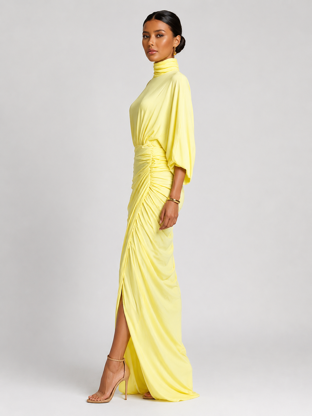 Vestido Maxi Cómodo en Mezcla Amarillo Vivo