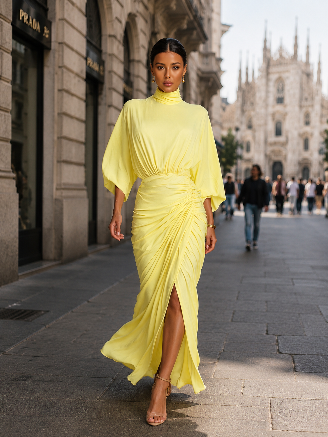 Vestido Maxi Cómodo en Mezcla Amarillo Vivo
