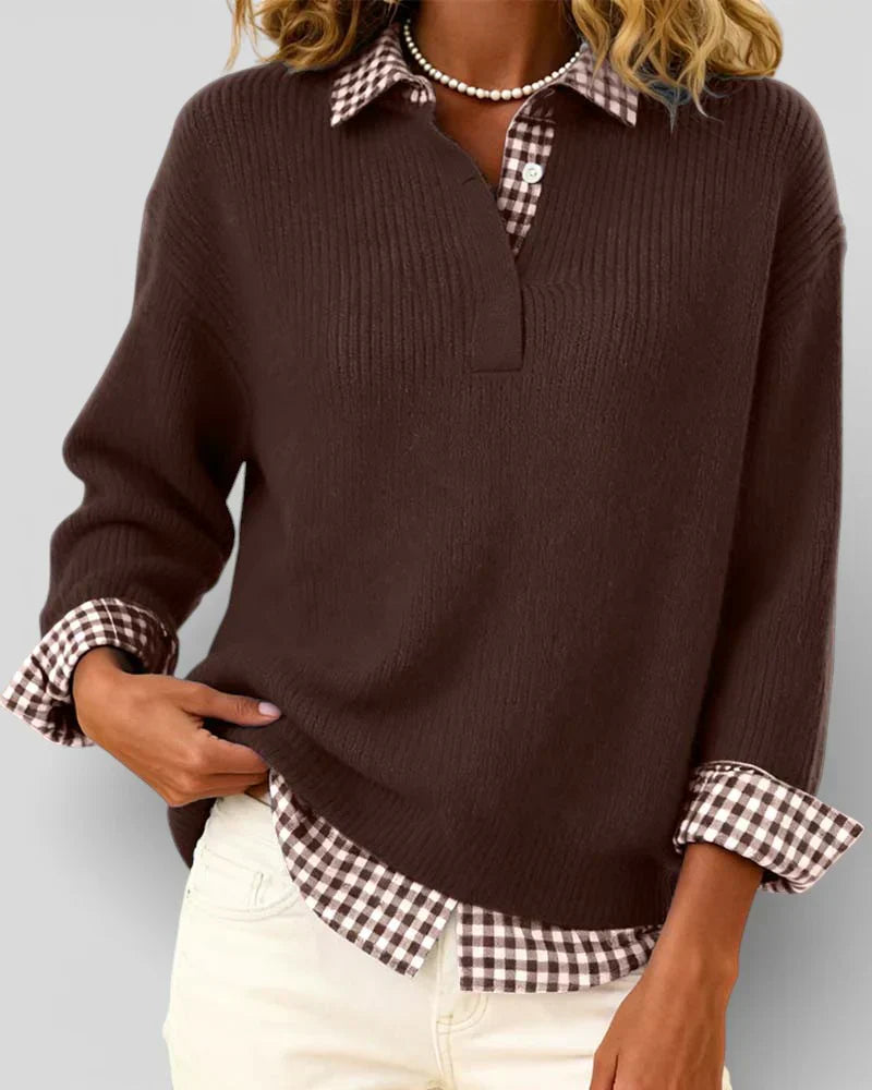 Berta – Jersey de punto con detalle de camisa a cuadros