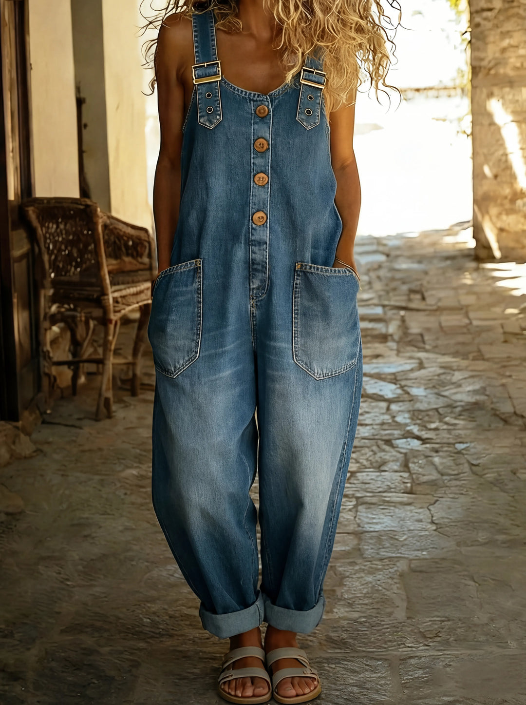 Rocio - Mono vaquero casual con hebilla ajustable.