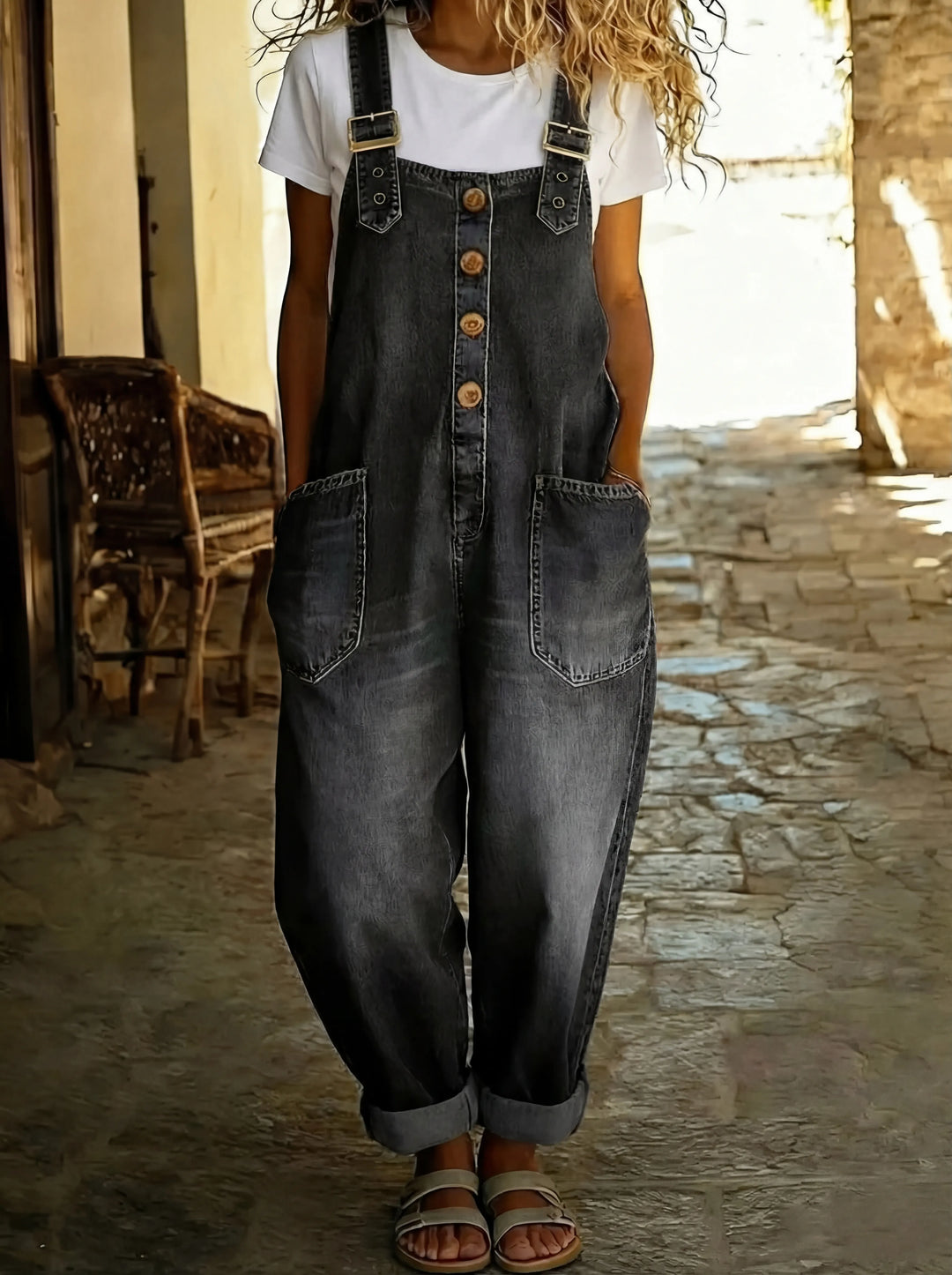 Rocio - Mono vaquero casual con hebilla ajustable.