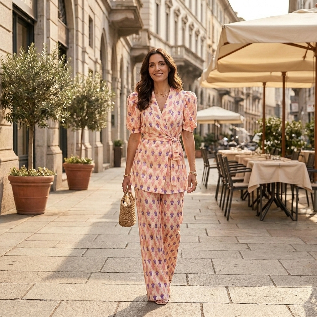 Araceli | Completo Stampato con Blazer e Pantaloni a Zampa