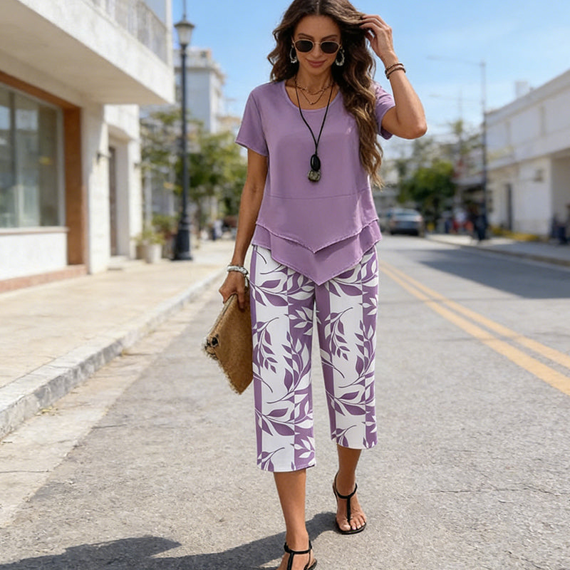 SALDI ESTIVI IMPERDIBILIOLTRE 50.000 VENDUTI!SCO¡70% DE DESCUENTO! Conjunto informal compuesto por una túnica de cuello redondo y unos pantalones de pierna ancha.