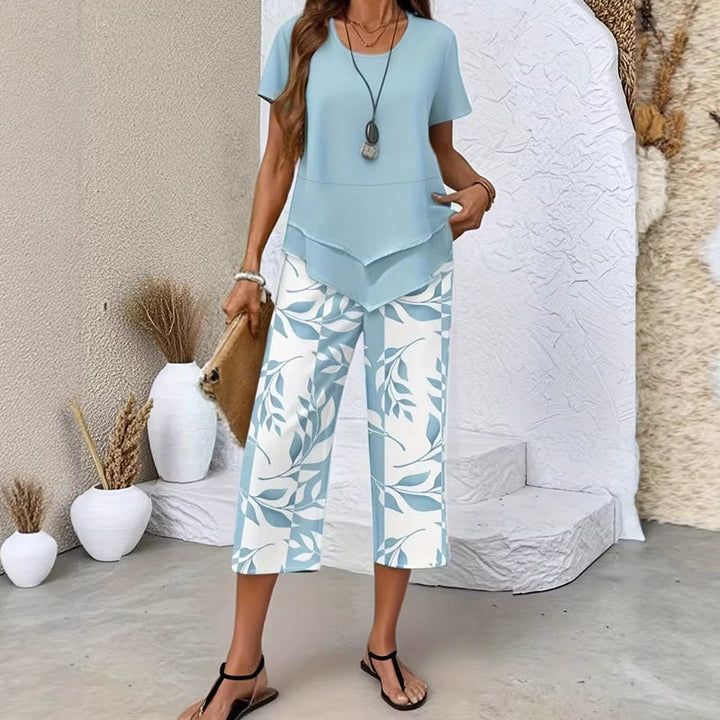SALDI ESTIVI IMPERDIBILIOLTRE 50.000 VENDUTI!SCO¡70% DE DESCUENTO! Conjunto informal compuesto por una túnica de cuello redondo y unos pantalones de pierna ancha.